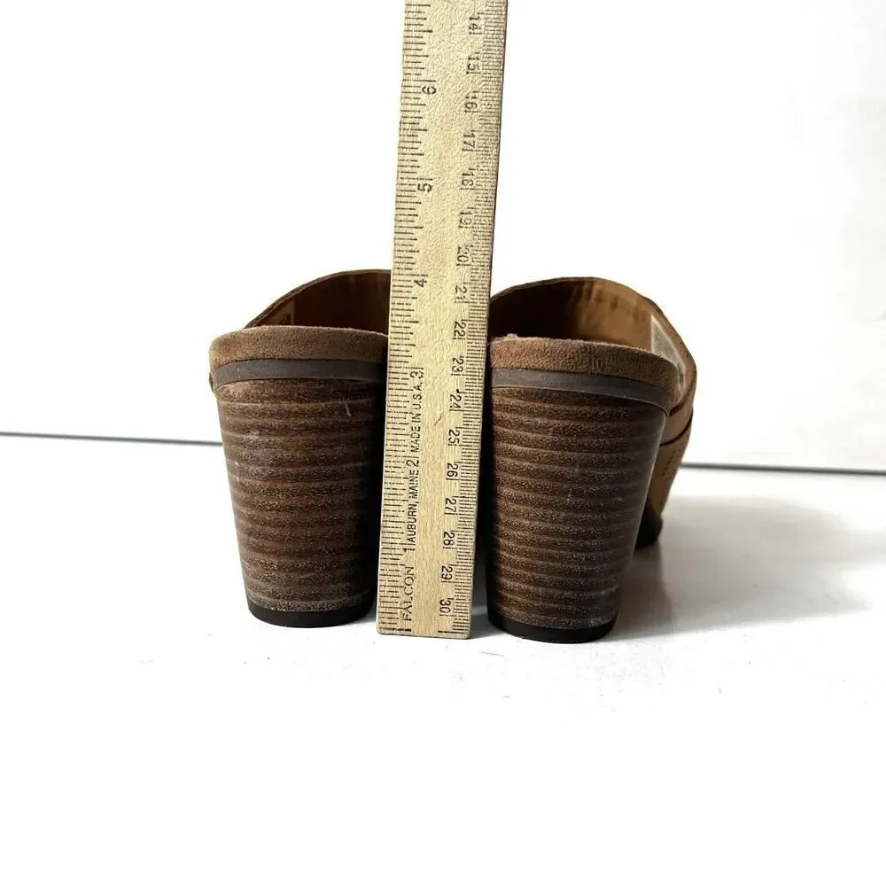 TOMS Tan Leather Block Heeled Sandals Women's 10 Slip On Open Toe Comfort Casual